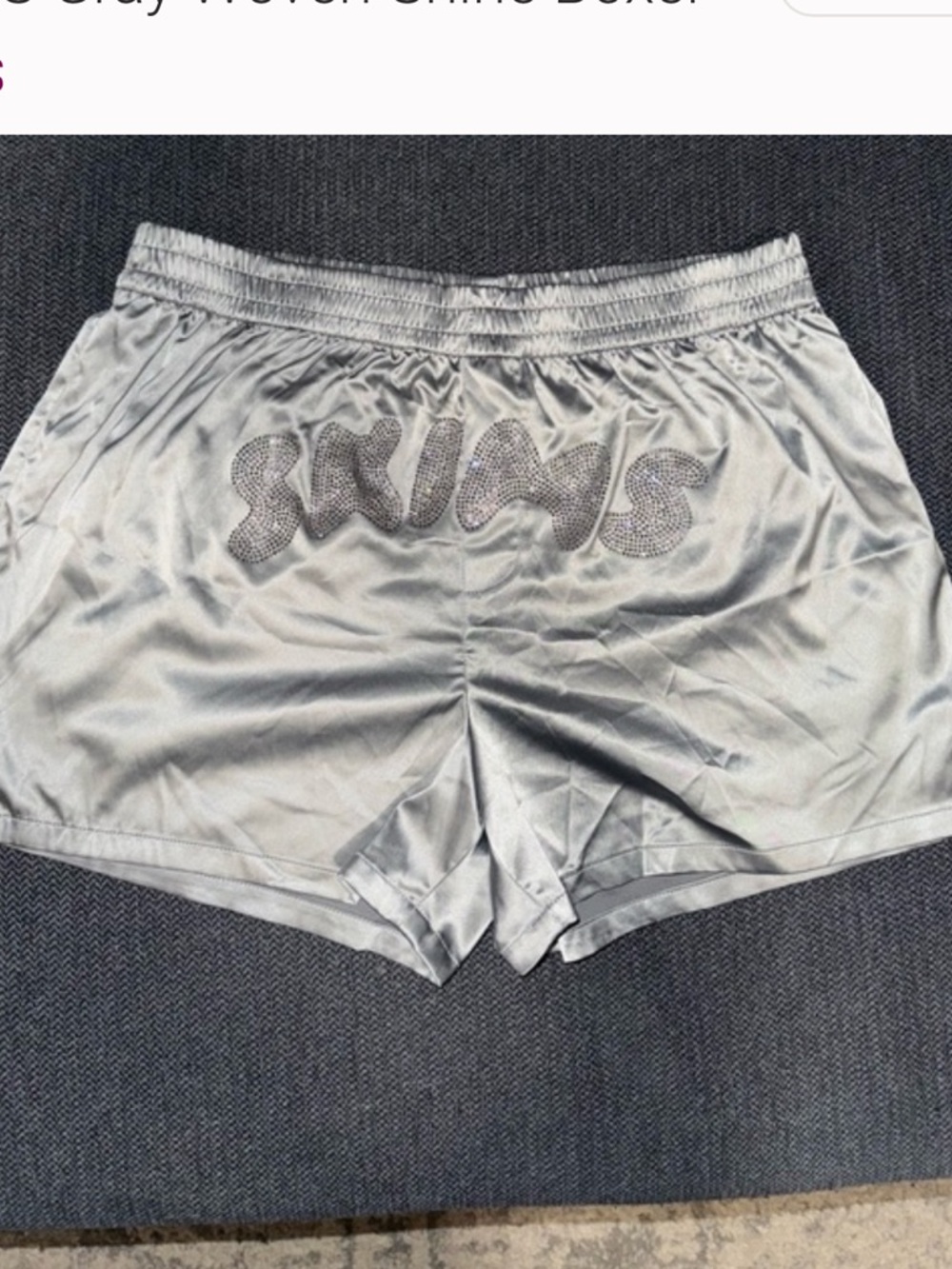 SKIMS Silver Satin Logo Rhinestone Lounge Shorts